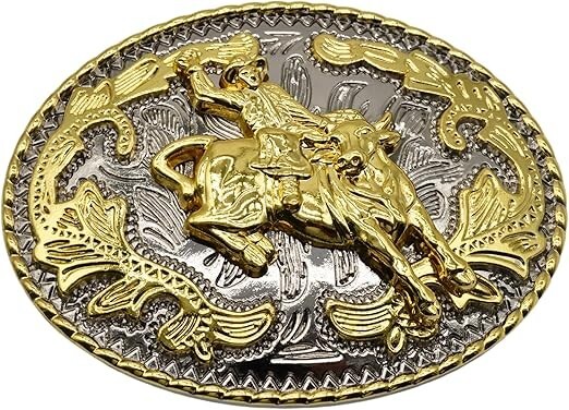 Bull Rider Cowboy Western Rodeo Gold Tone Design Fashion Cowboy Belt Buckle