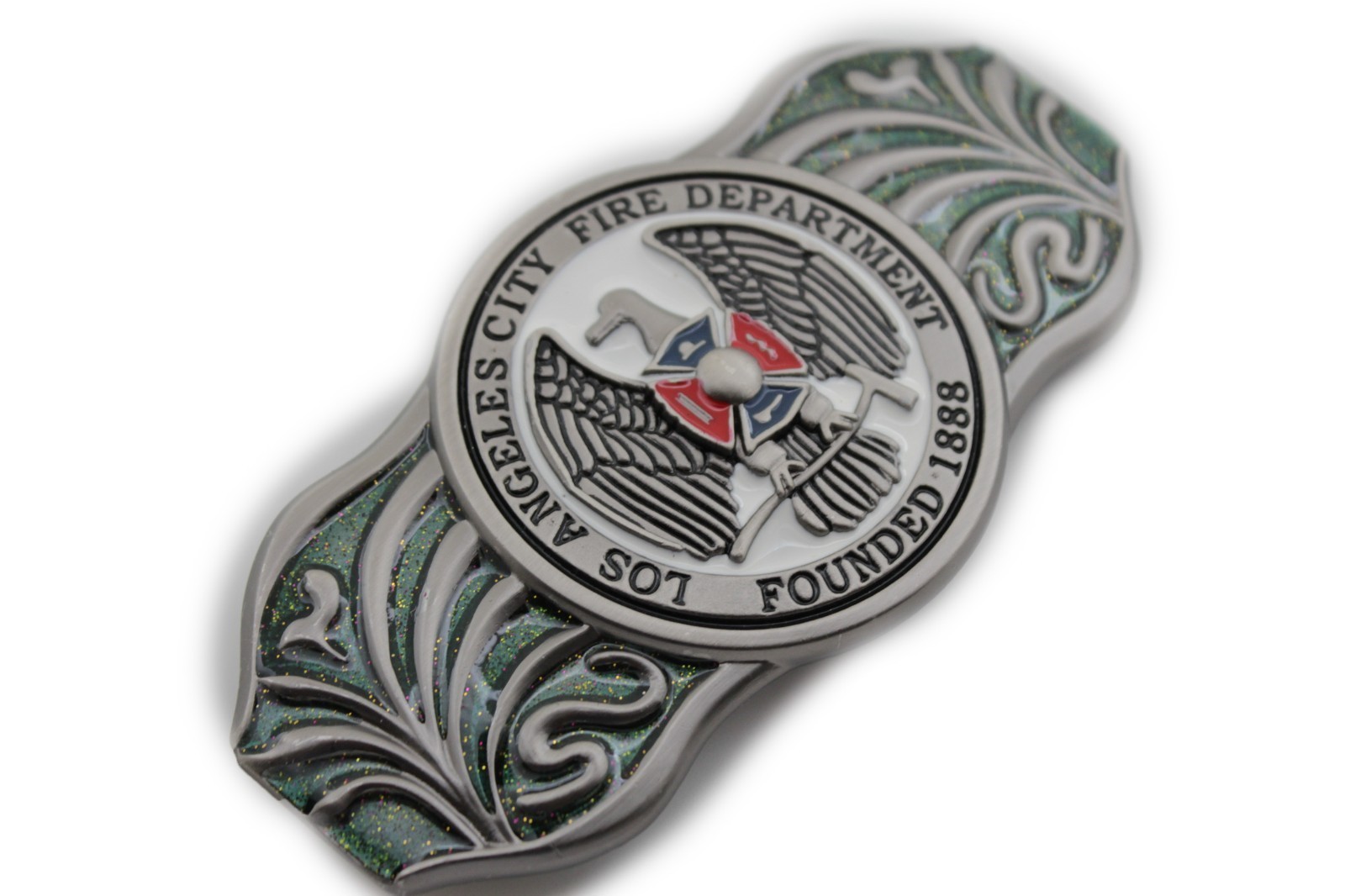 LAFD Los Angeles County Fire Department Founded 1888 Silver Metal Belt Buckle