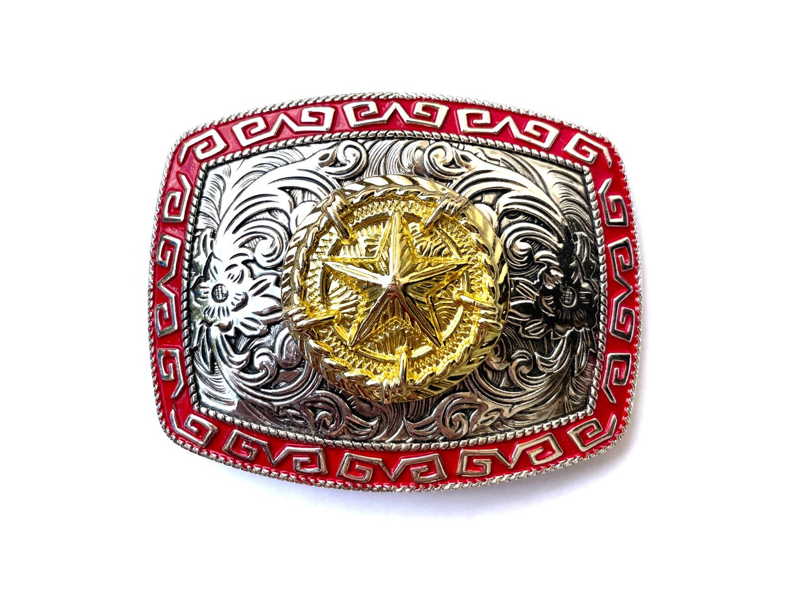 Western Buckle Gold Silver Red Texas Star Cowboy 2 » Hebilla Vaquero Estrella