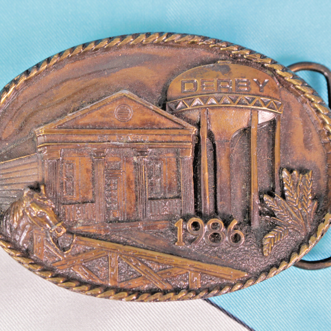 VTG 80s Derby Kansas 1986 Commemorative Belt Buckle