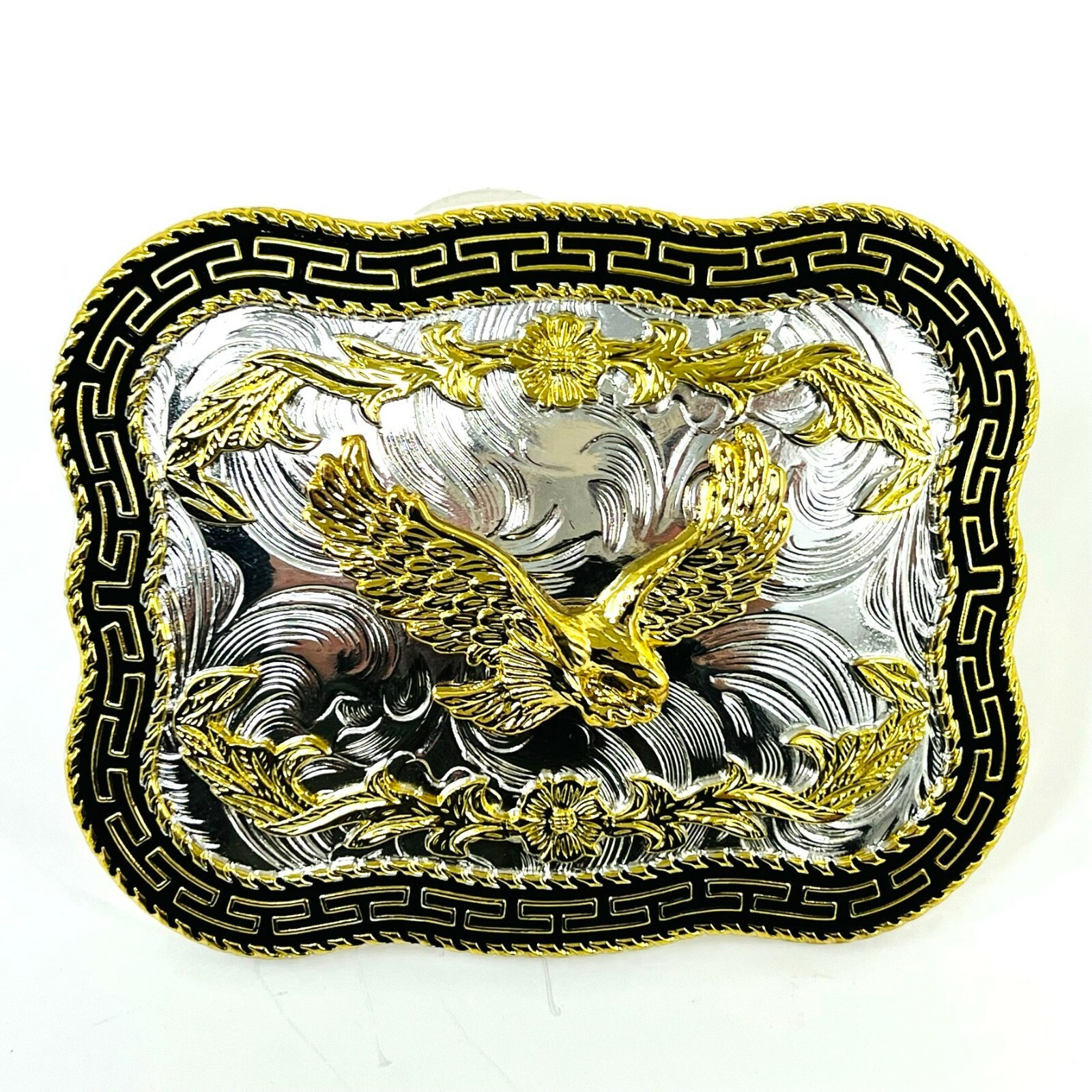 flying american eagle belt buckle pewter in silver black and gold 4×3 inches