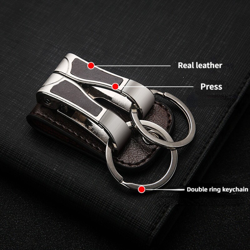 Hot Real Leather Belt Buckle Clip Keychains Car Key Holder Double Ring 2 Loops