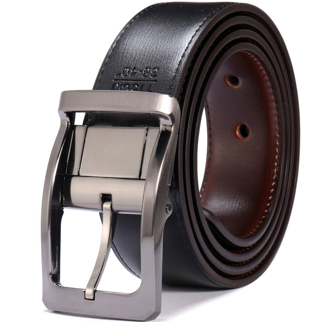 Belts for Men 57-58, Rectangle Rotated Buckle With Burnt Umber/Black Belt
