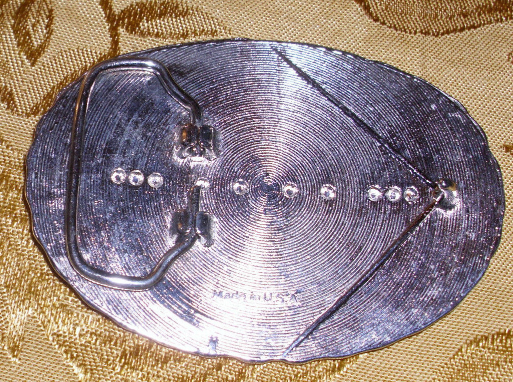 Vintage Belt Buckle Made in USA Black & Silver Western Style 3- 1/2&Prime; X 2- 3/4&Prime;