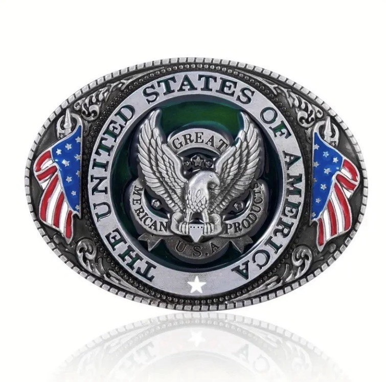 United States of America Bald Eagle Belt Buckle, Flag Red, White & Blue, USA