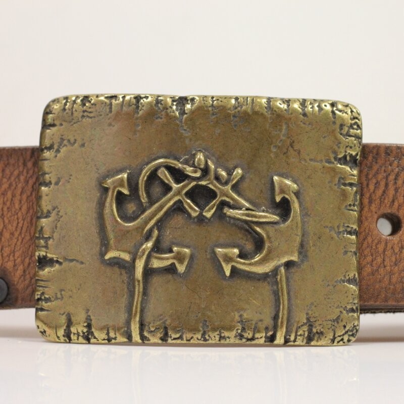 Maritime Belt Buckle Antique Brass with Double Anchor – Rustic Metal Buckle