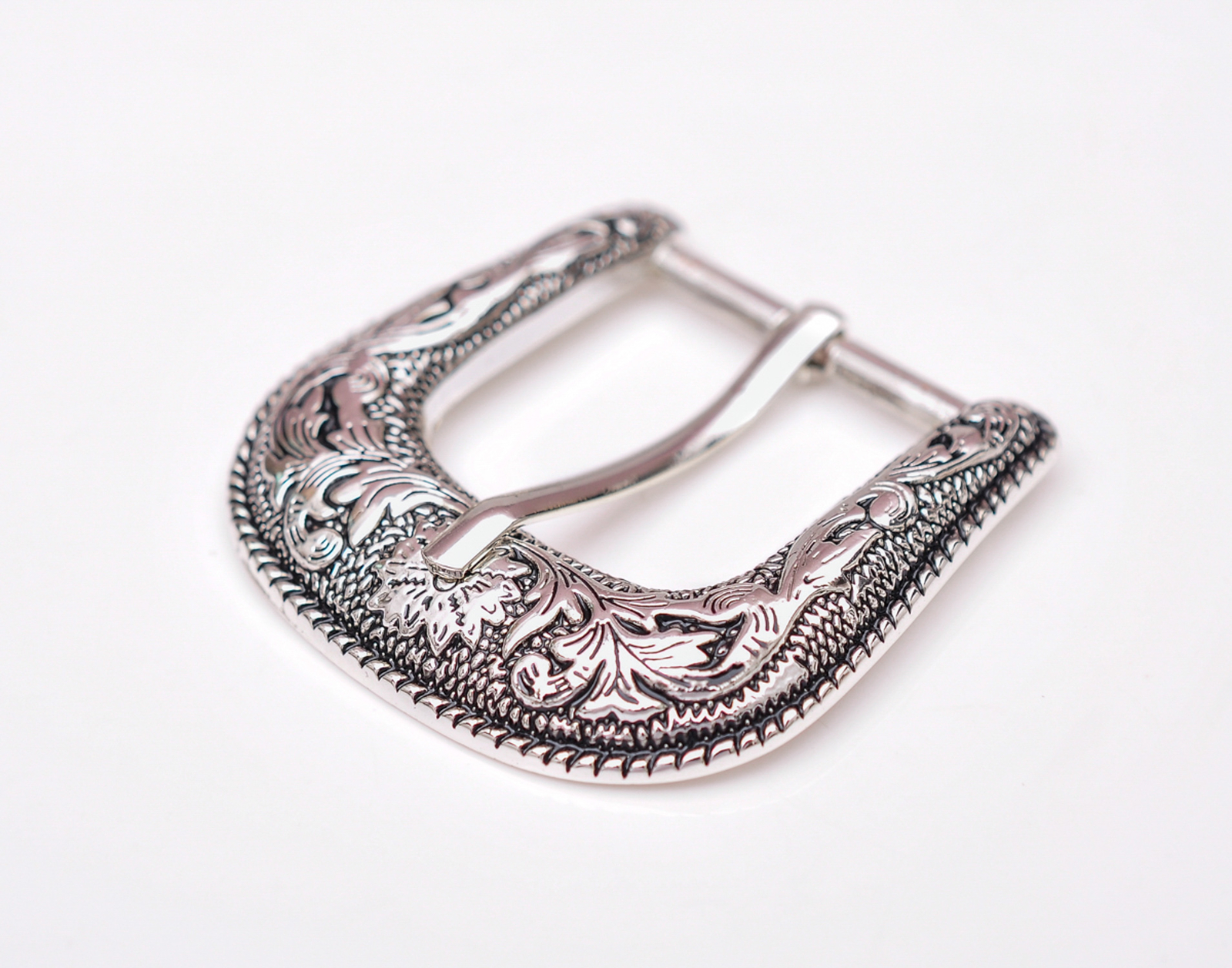 Antique Silver 2-Tone Floral Engraved Belt Pin Buckle Set Fit 30mm Wide Straps