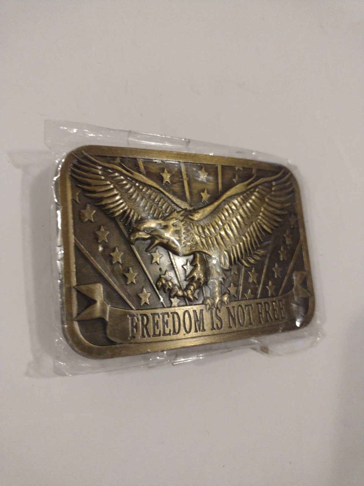 FREEDOM IS NOT FREE Eagle USA Belt Buckle 2×3 Made 2014 Sponsor Brass or Bronze
