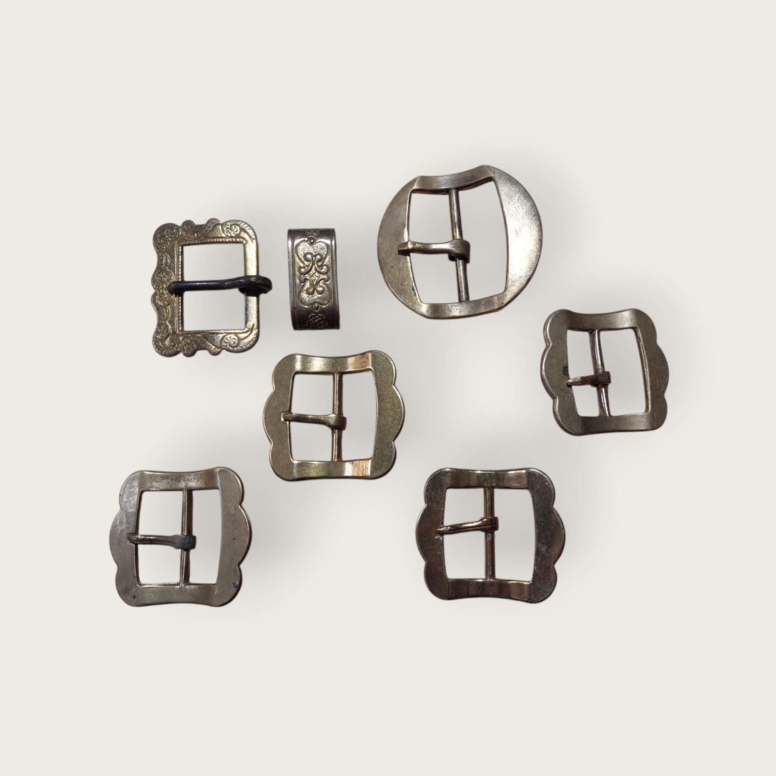 Appenzeller Belt Buckles Set 6 Gold Tone Switzerland Alpine Folk Craft Used
