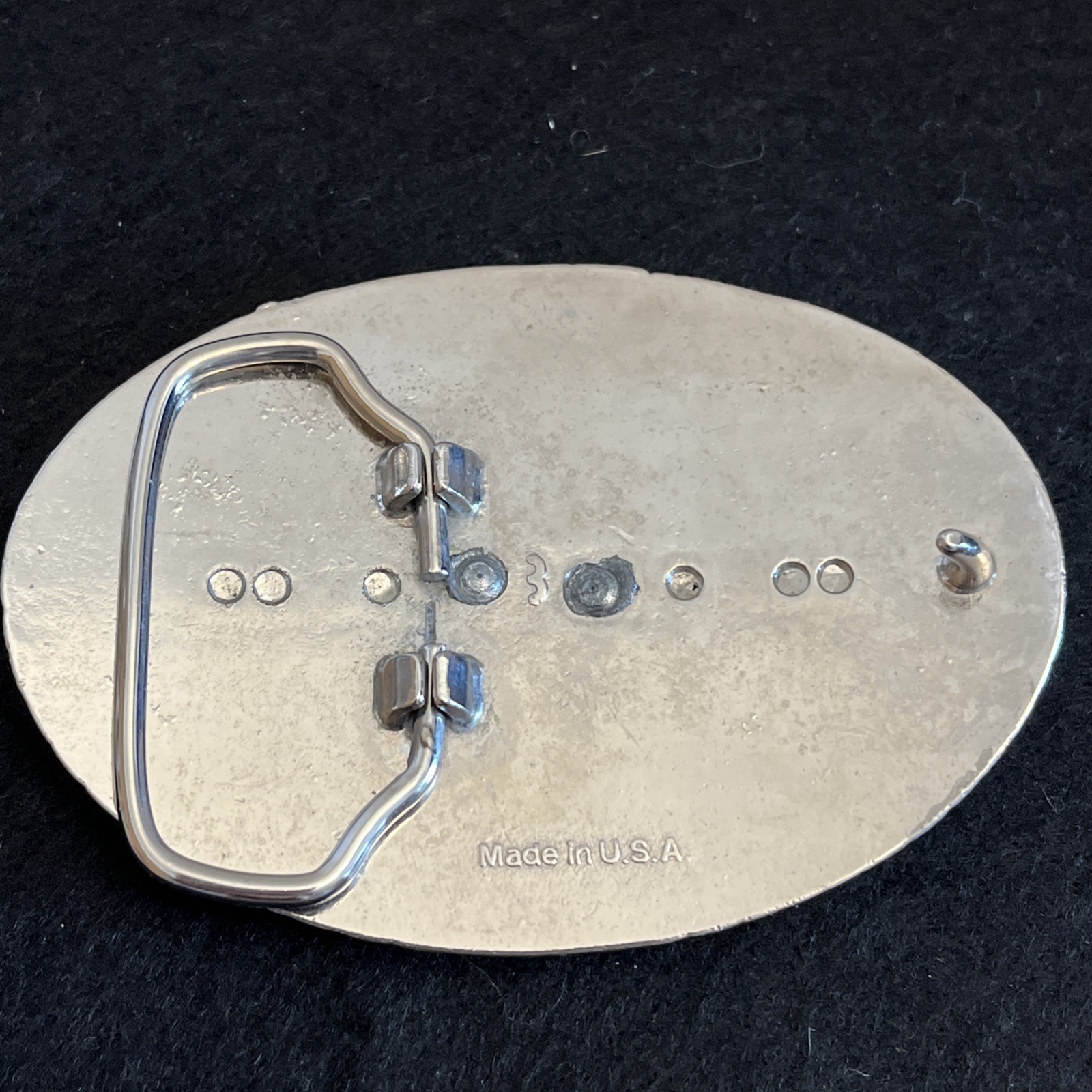 Silver Toned Oval Engraved Western Style Belt Buckle Boots Spurs 3”