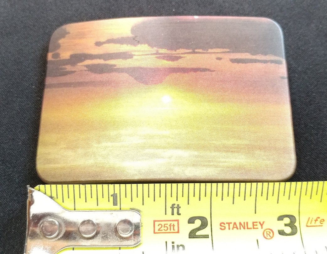 OCEAN BEACH SUNSET SEA SKY ISLANDS SUN RISE SET COLORFUL PICTURE BELT BUCKLE