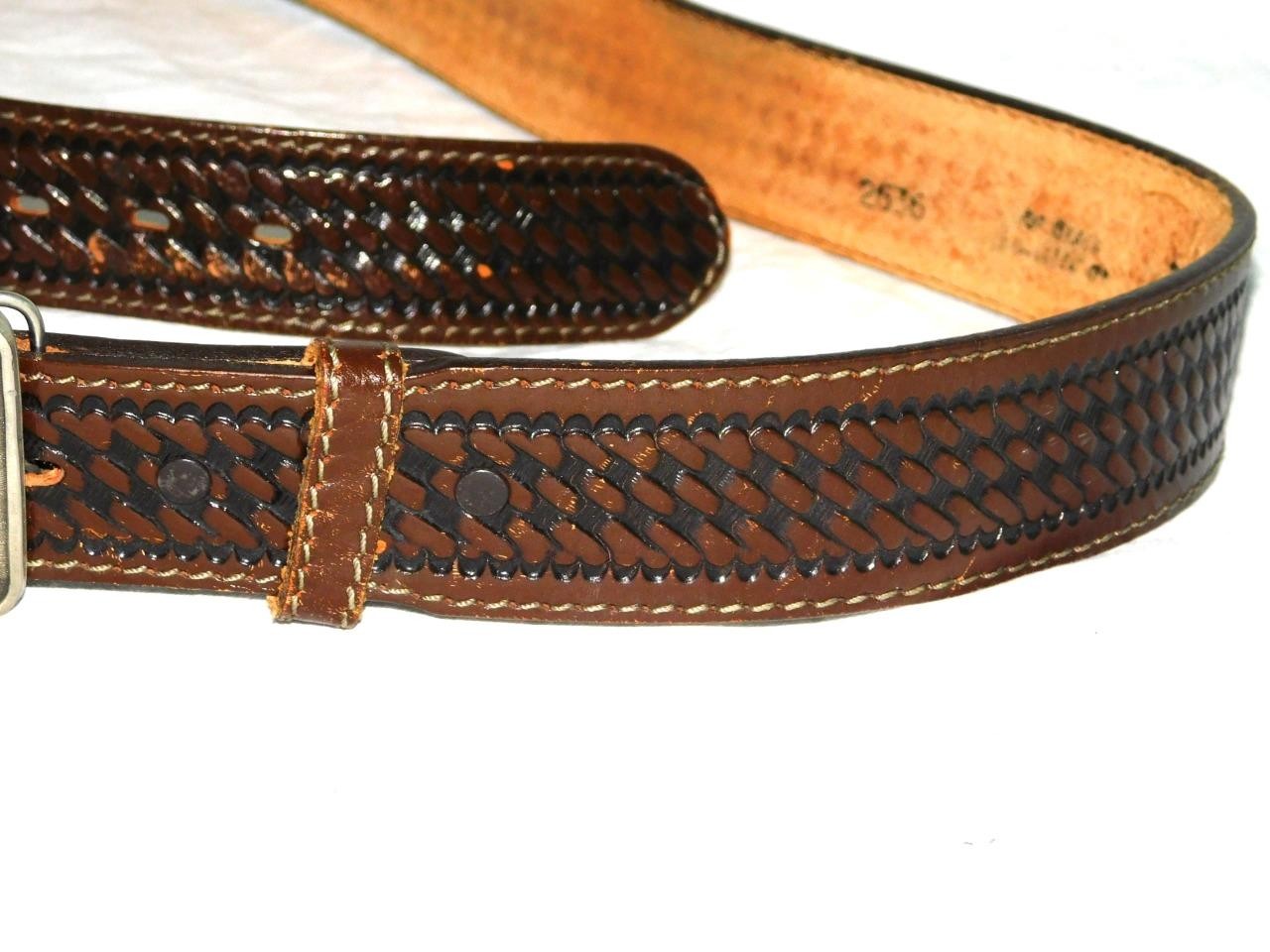 VTG AT-38B Fighter Jet Belt Buckle On Size 38 Brown Woven Leather Belt USAF