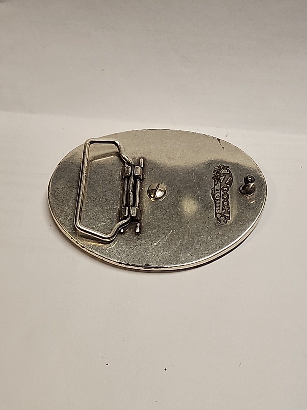 Nocona Belt Buckle Camo Deer Rope Edge Silver Tone Oval Leaping White Tail