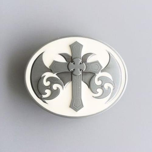 Celtic Christian Cross White Enamel Metal Belt Buckle