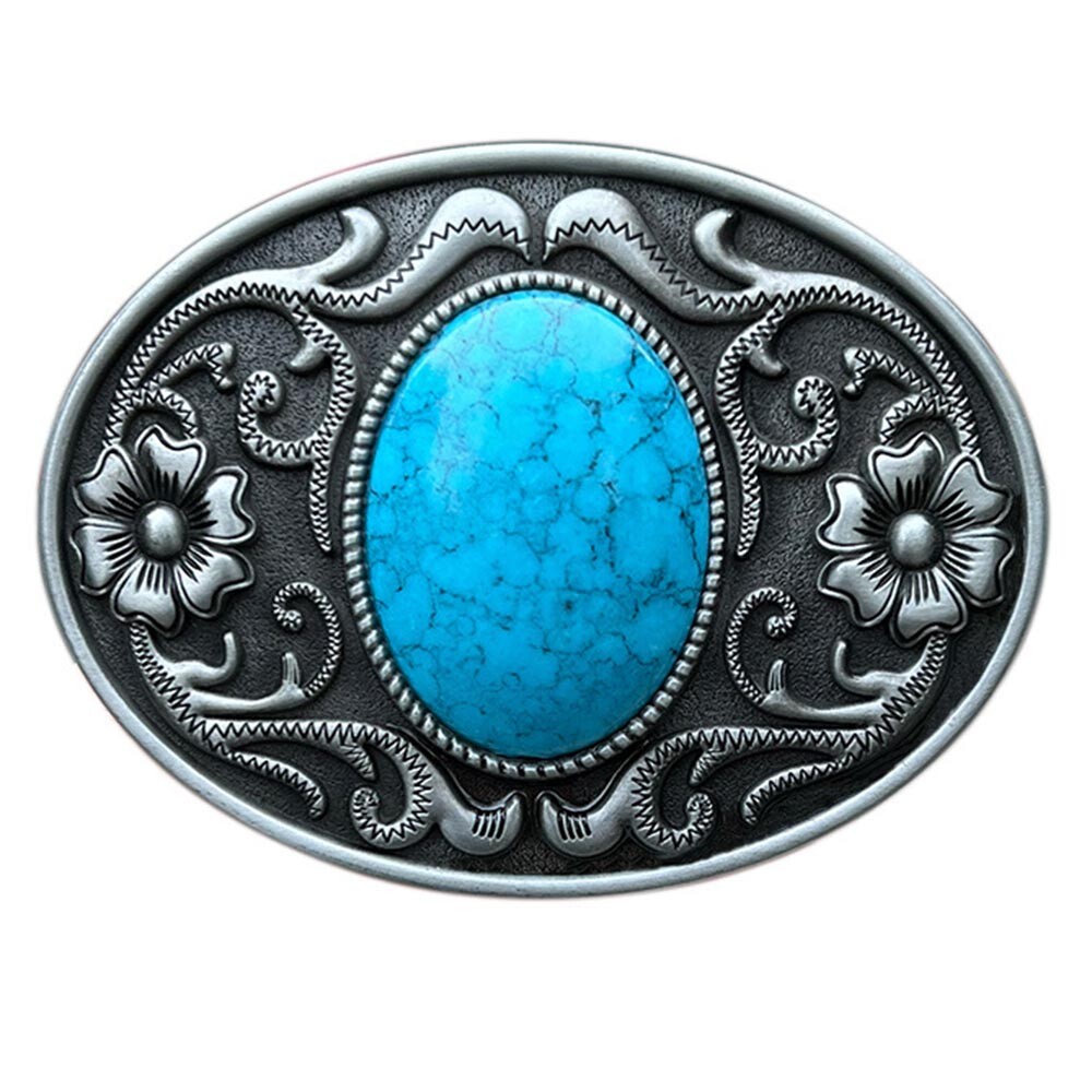 Belt Buckle Men Turquoise Belt Buckle Western Cowboy W/ Silver/Gold Engraved USA