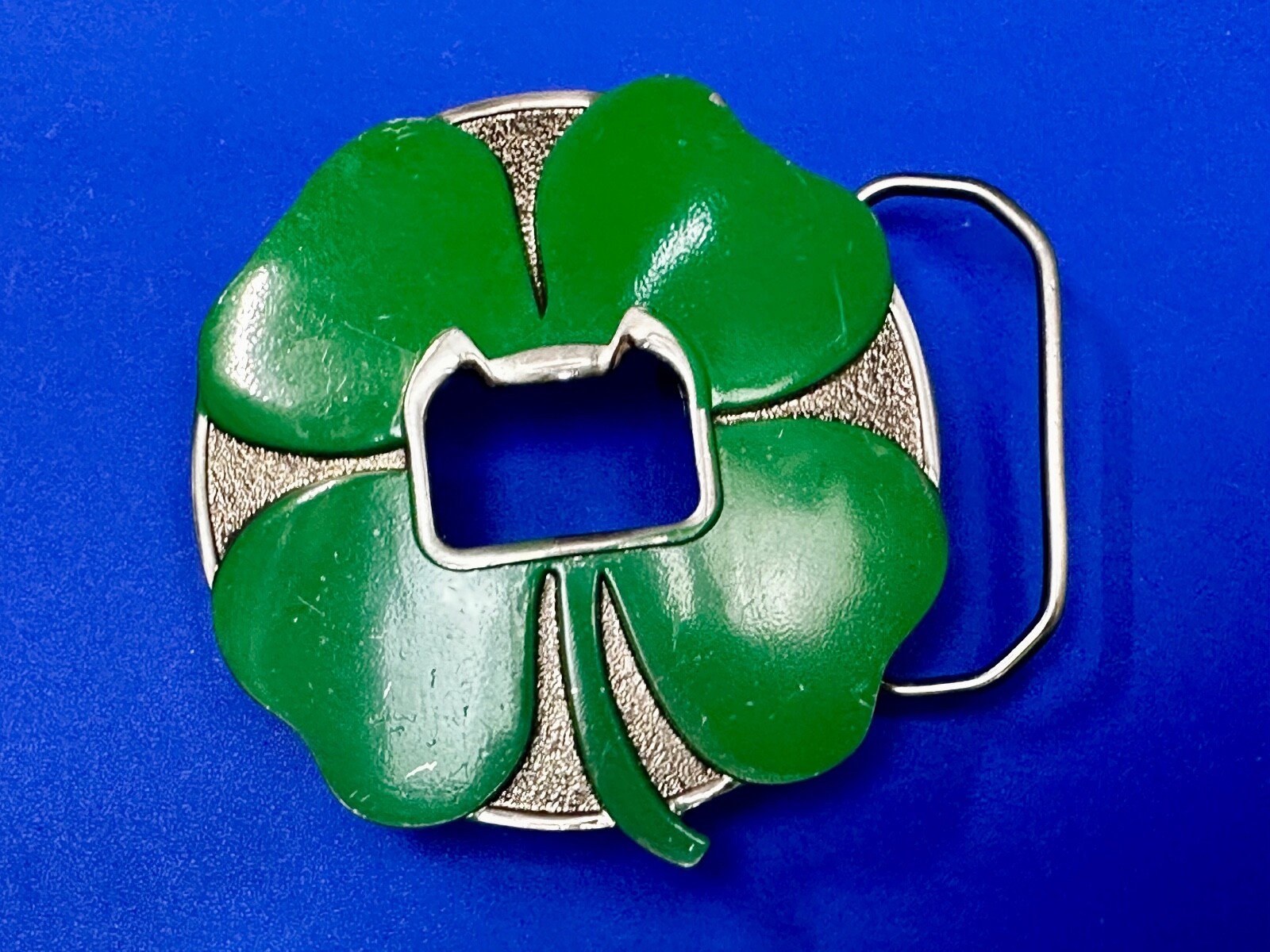 Kalan Brand Lucky Four Leaf Clover Belt Buckle and Bottle Opener Green Silver