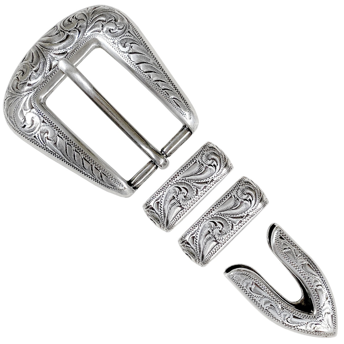 Western Antique Floral Engraved Hand Polished Belt Buckle Set Fits 1&Prime;(25mm) Belt