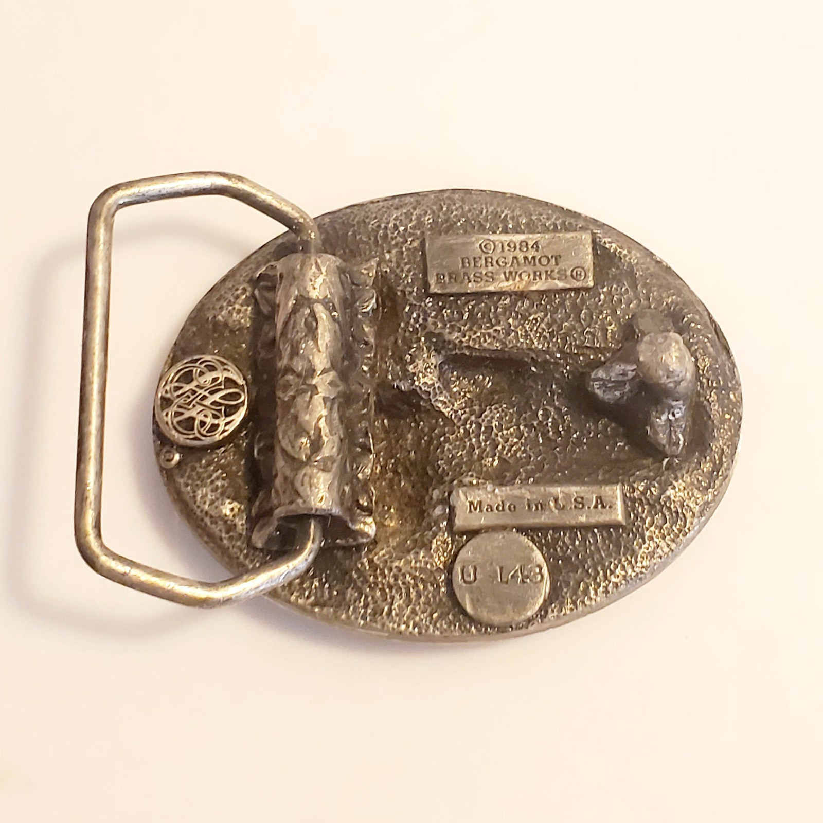 Vintage 1984 Bergamot Brass Works Car Scene Belt Buckle U L43 Made In USA