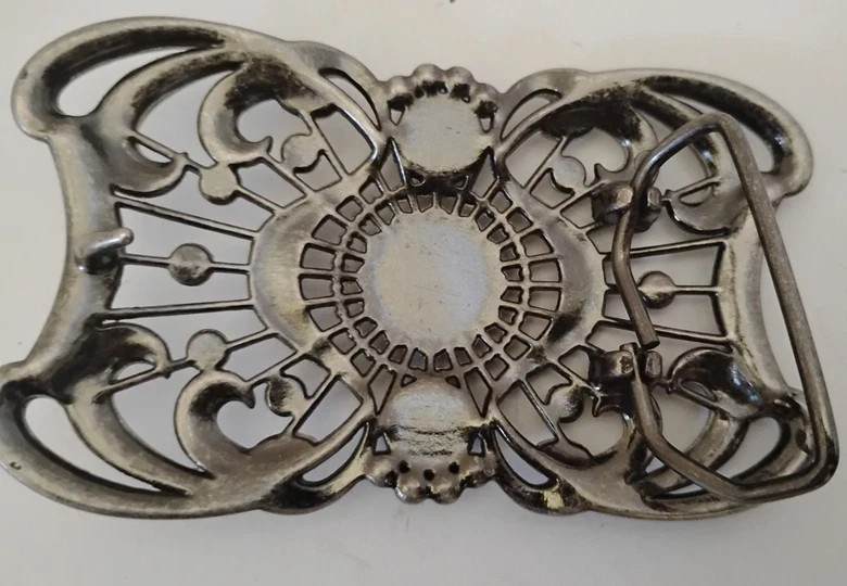 Vintage Goth Themed Metal Belt Buckle Rhinestones & Black Gems Fits 1.5 Hook