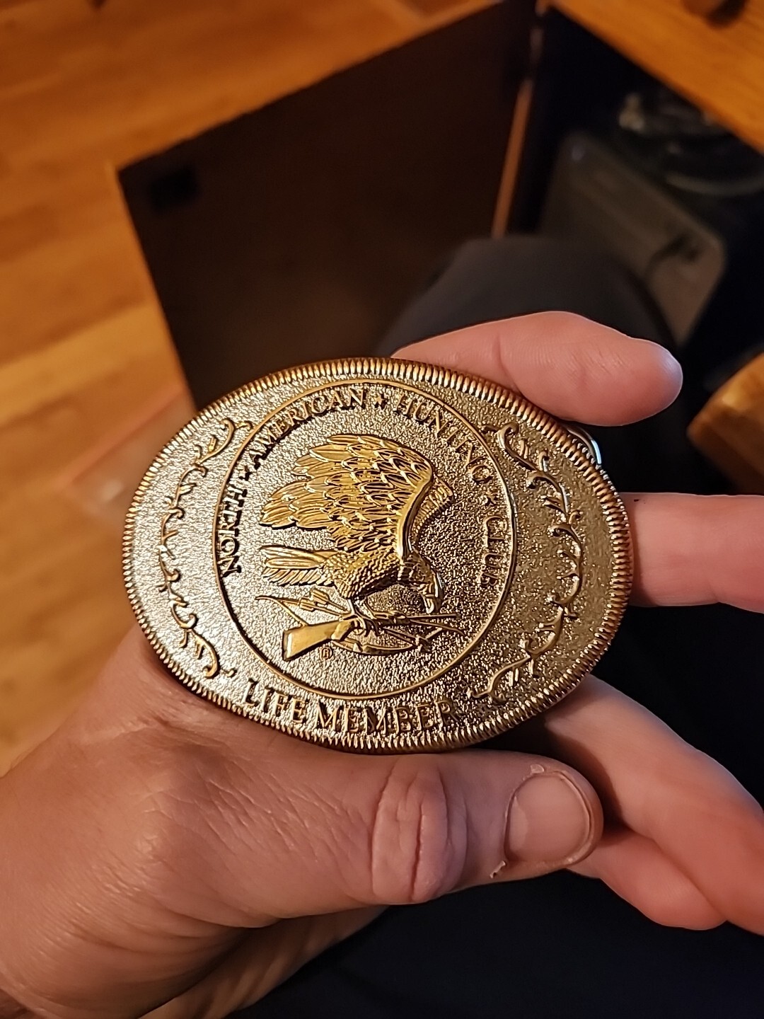 North American Hunting Club Life Member Oval Belt Buckle Silver Tone/Gold Eagle