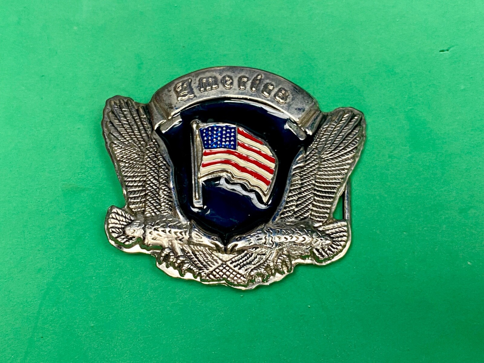 Patriotic America – Two Bald Eagles, United States Flag Cutout Belt Buckle