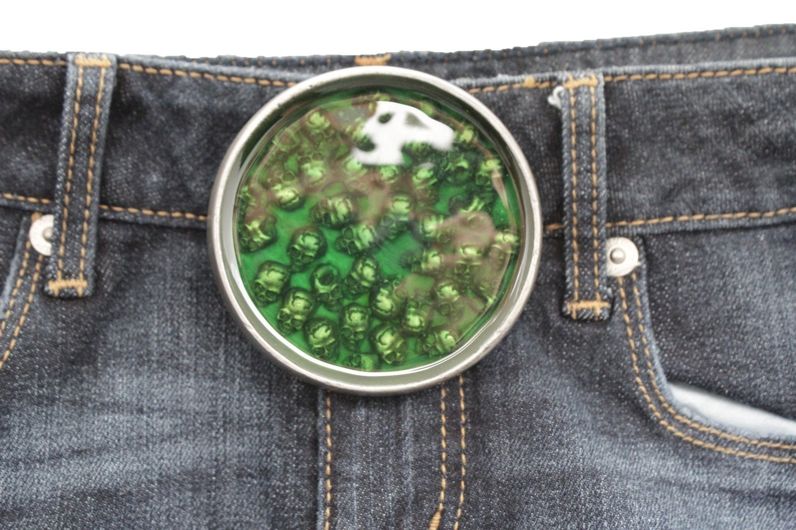 Men Silver Metal Halloween Biker Belt Buckle Skeleton Skulls Gothic Punk Green