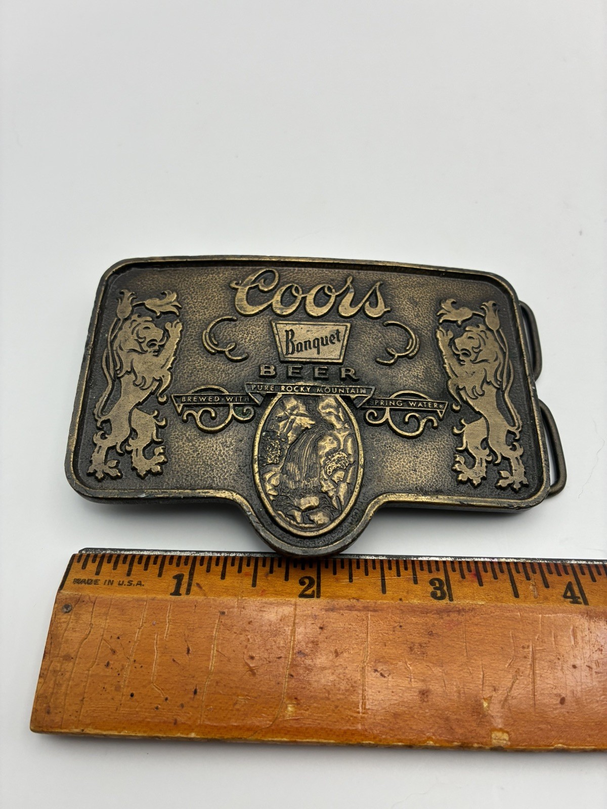 Vintage Coors Banquet Beer Belt Buckle Bottle Opener Made In USA 3.5” X 2.5”