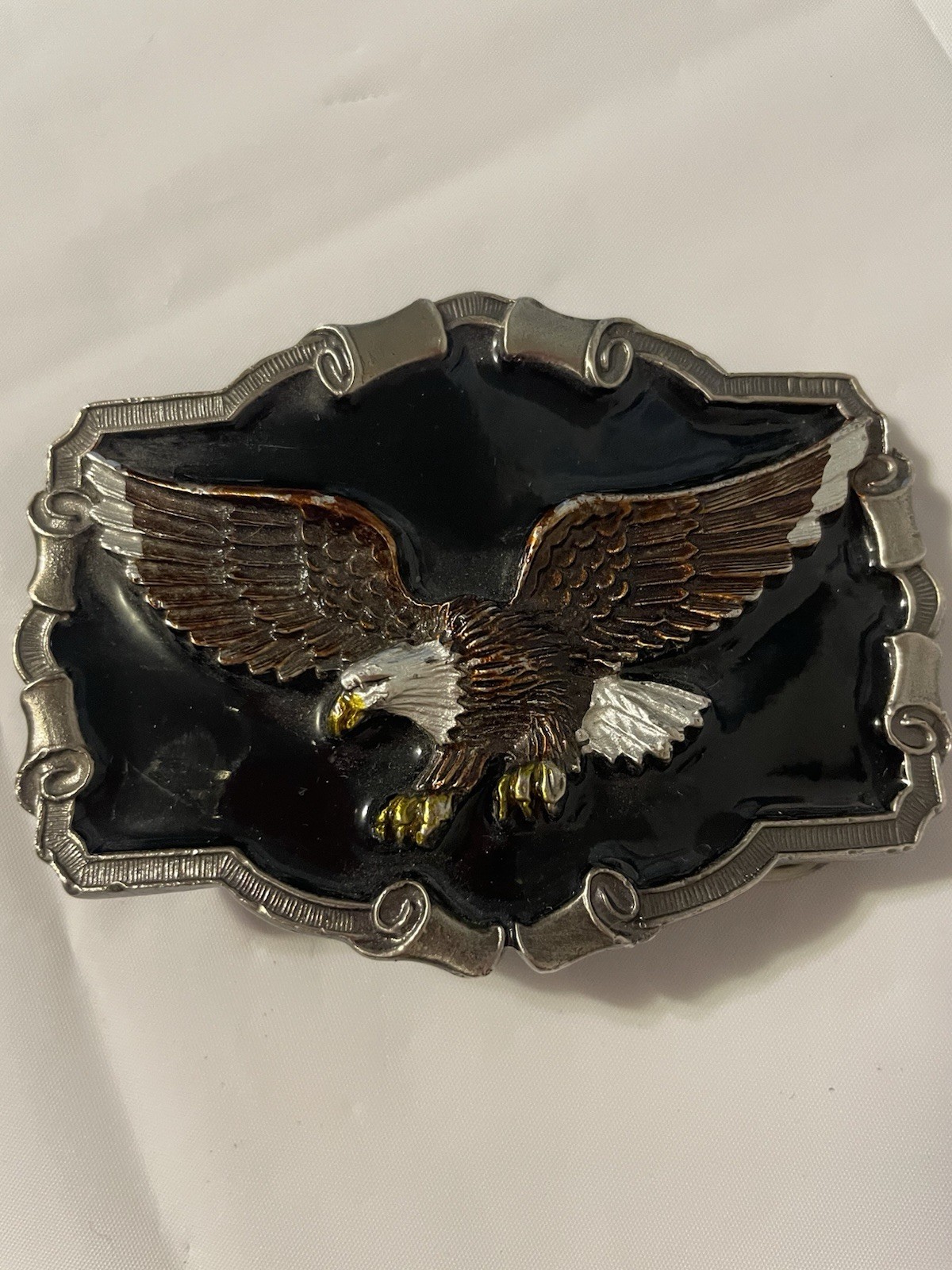 1983 American Eagle Theme Belt Buckle Black Lacquer -Heavy, Serial #OD1243