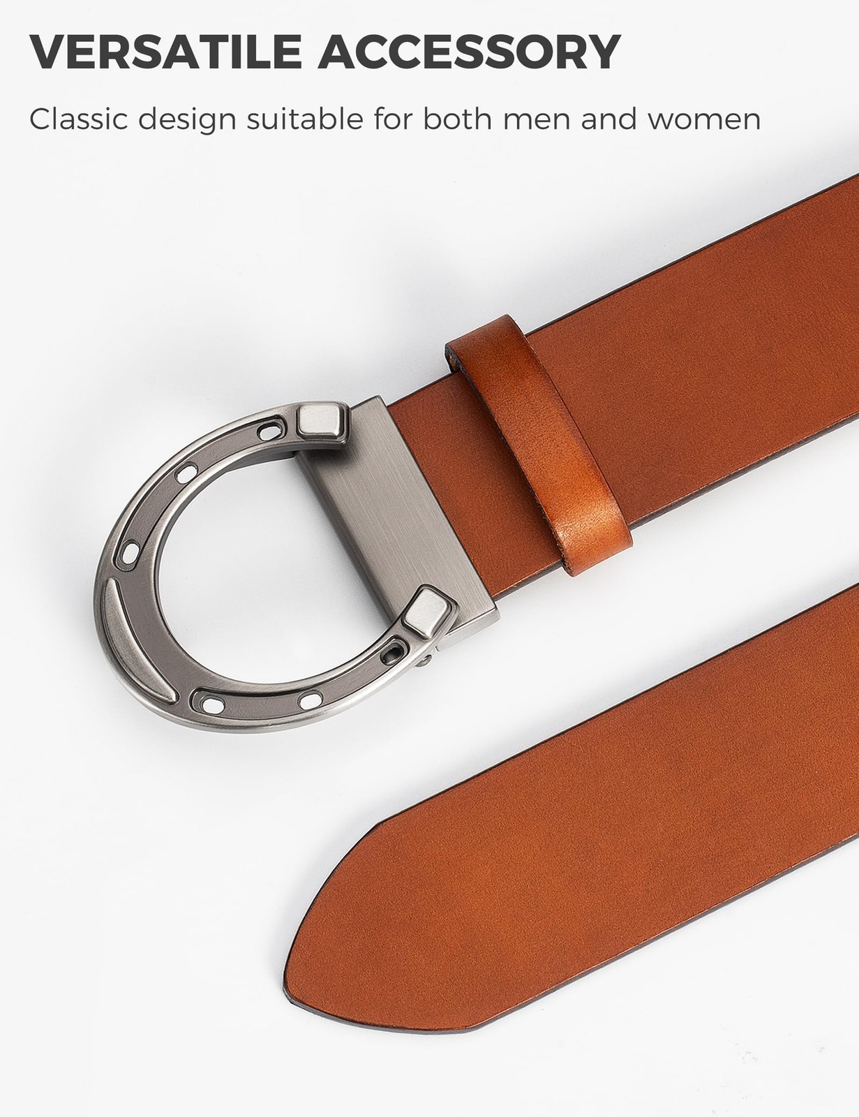 Leather Belt for Men & Women – 1.5 Inch Fit Waist 32-34, Brown-silverbuckle