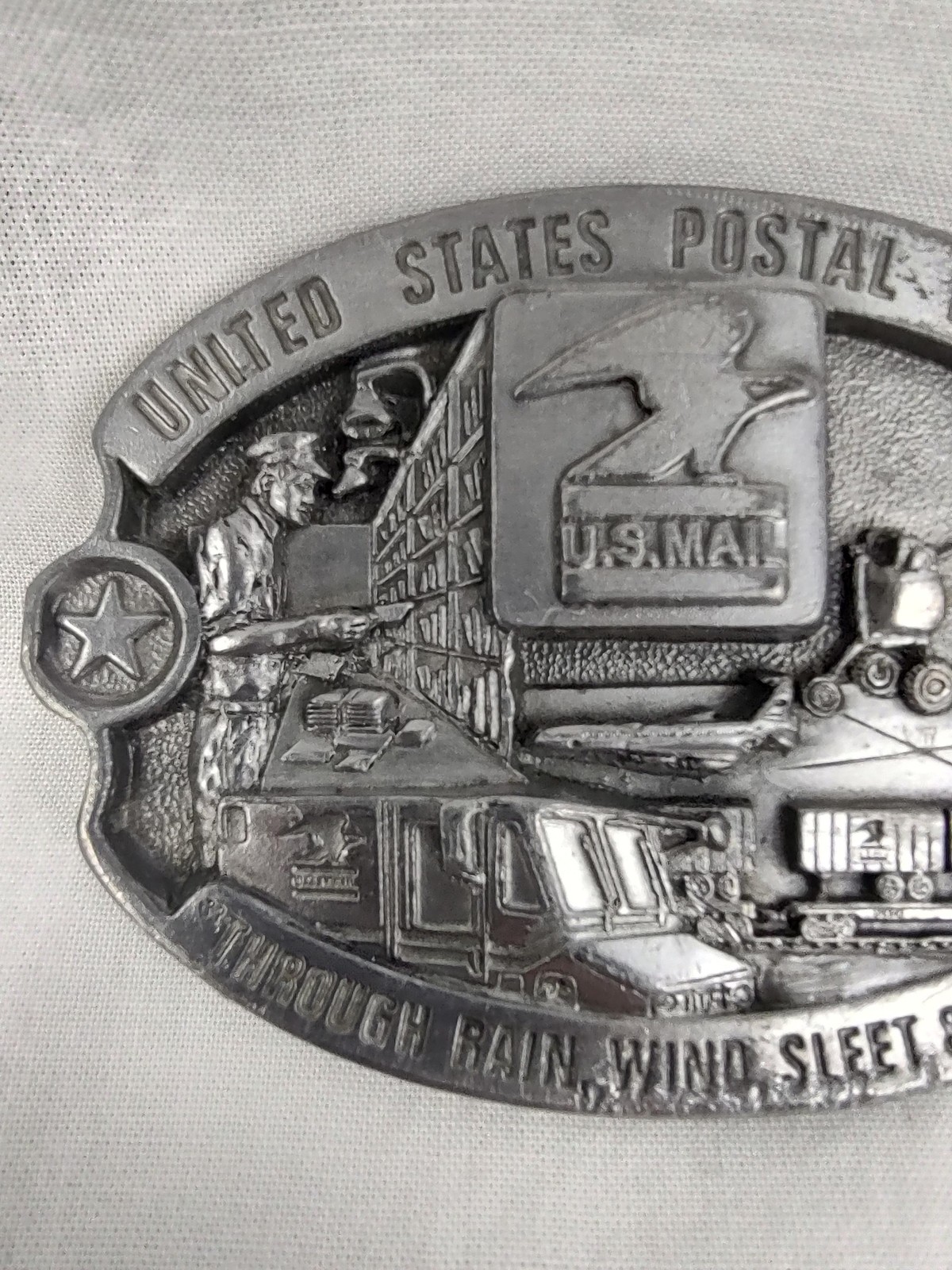 Vintage CJ Inc Belt Buckle Mens One Size Silver USPS Postal Worker Western 1988