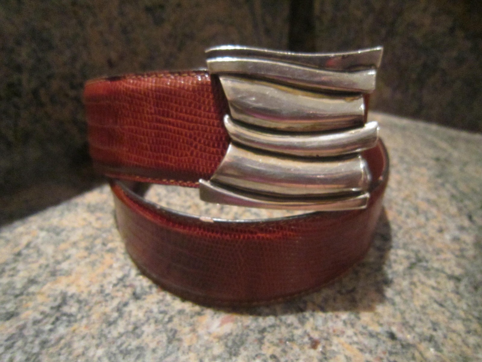CLASSIC!! RARE!! KIESELSTEIN STERLING BELT BUCKLE AND BROWN LIZARD BELT SIZE 1