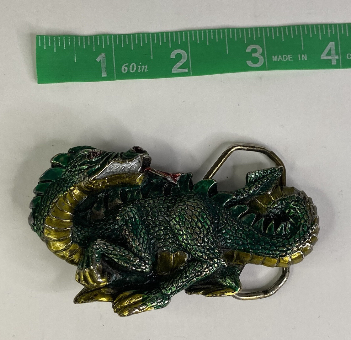 Vintage 1984 Baron Solid Brass Multi-Color “Dragon” #H1422 3” 3D Belt Buckle