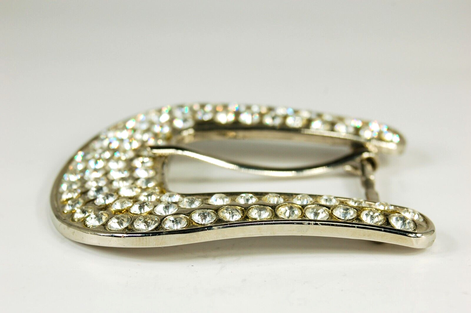 Western Clear Rhinestone silver tone belt buckle