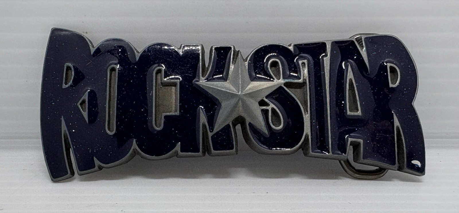 “NEW” Rock Star BELT BUCKLE Dark Blue Speckled Enamel Gray Metal Music Superstar