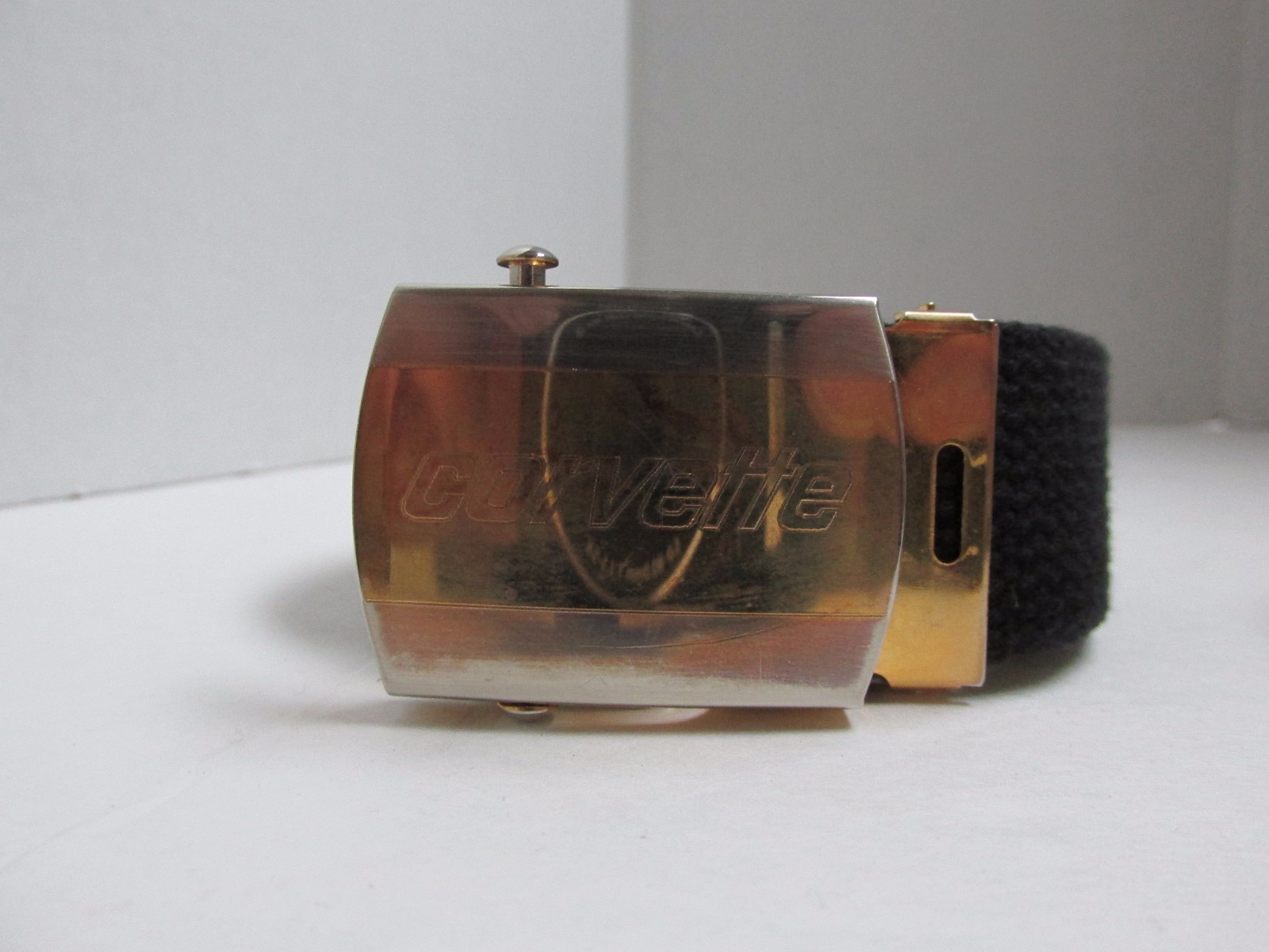 CORVETTE BRASS BELT BUCKLE WITH 3 CANVAS BELTS 38.5&Prime; LONG NAVY KHAKI BLACK