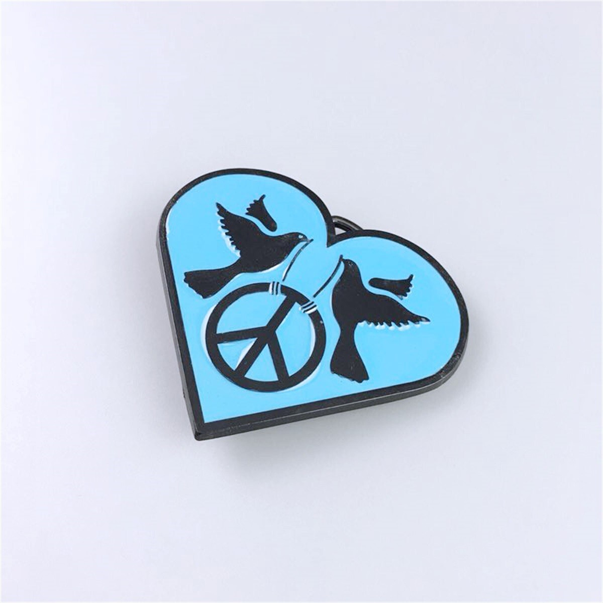 Heart With Peace Sign Blue Enamel Belt Buckle Boucle de ceinture