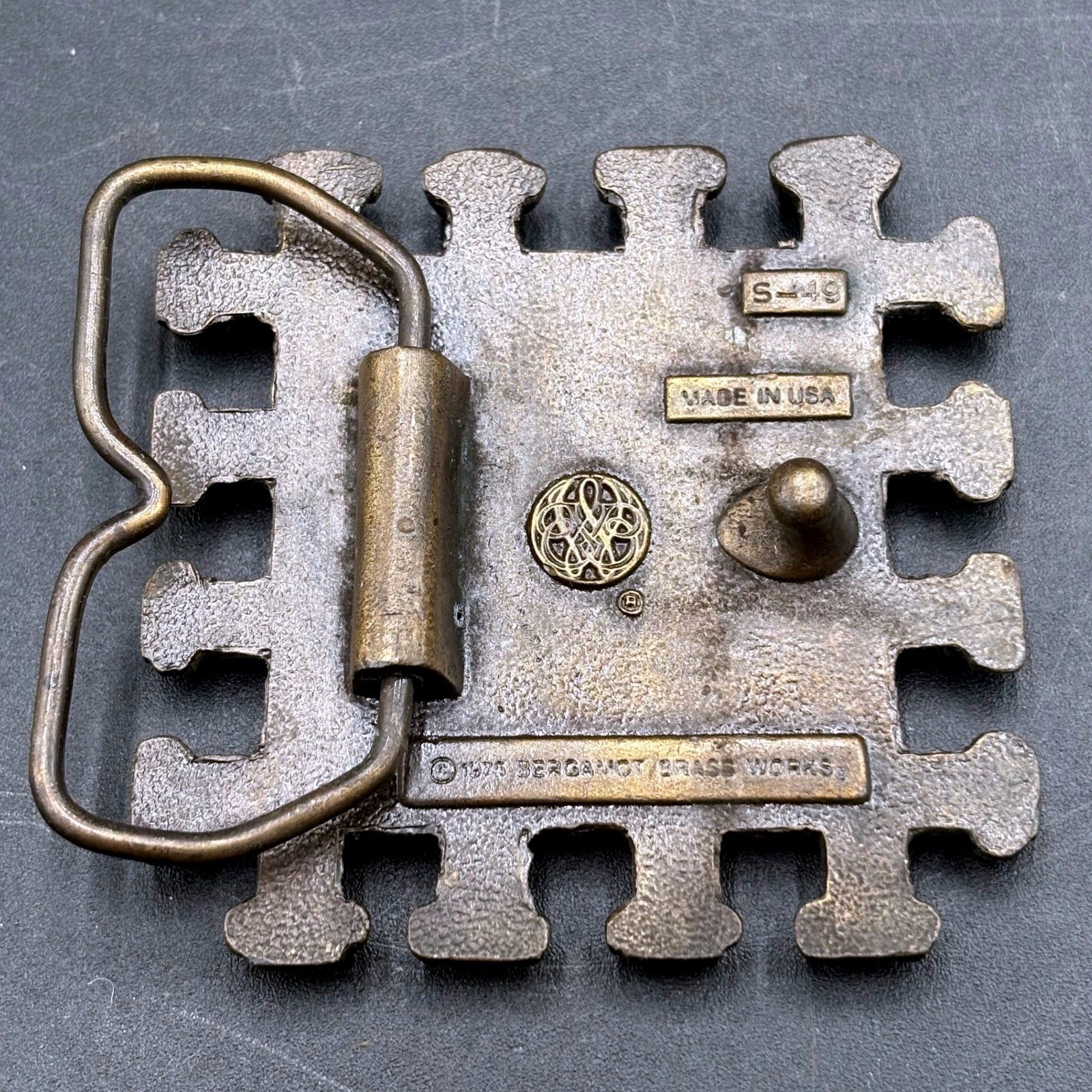 Vtg 1975 Bergamot Brass Works Bronze Portcullis Belt Buckle S-49 Made in USA