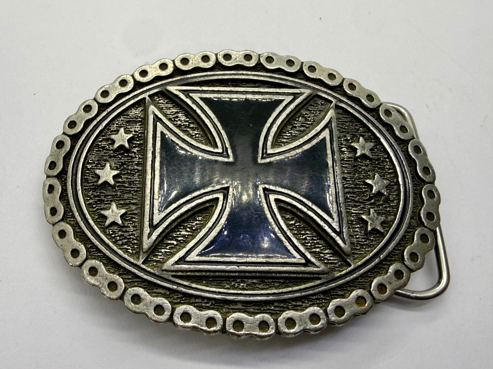 Maltese Celtic Iron Cross Chained Border Gothic Punk Biker Vibe EJC Belt Buckle