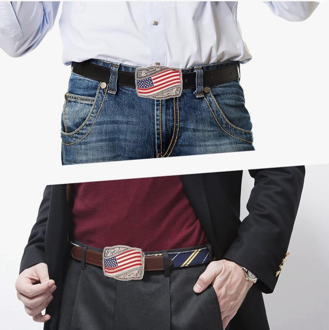 USA U.S. American Flag Patriotic Western Style Large Metal Belt Buckle