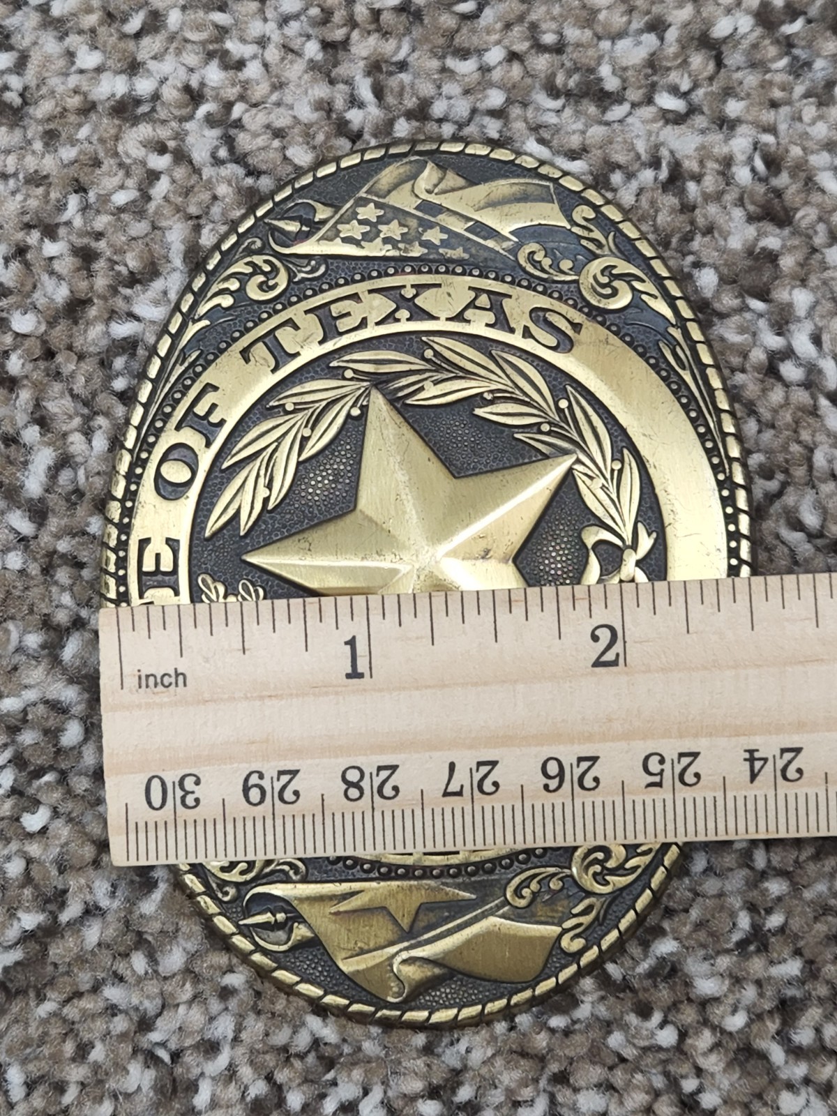 The State of Texas Star Belt Buckle Logo Flag Gold-Tone Metal Western 3.5&Prime;x2.5&Prime;