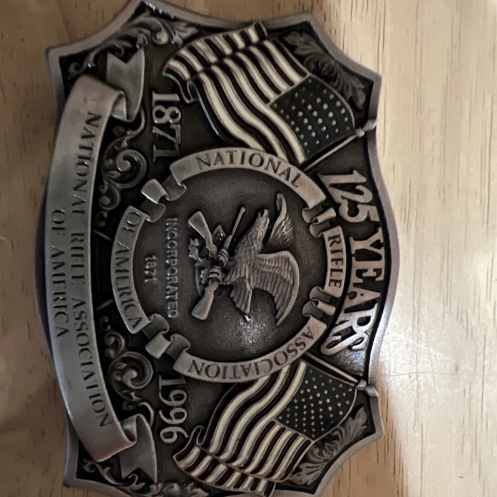 Belt Buckle-National Riffle Assoc. Of America 1871-1996 Flags,Eagle 125 Years