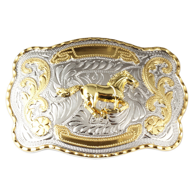 Golden Equestrian Belt Buckle Two-Color Craft Alloy Smooth Buckle