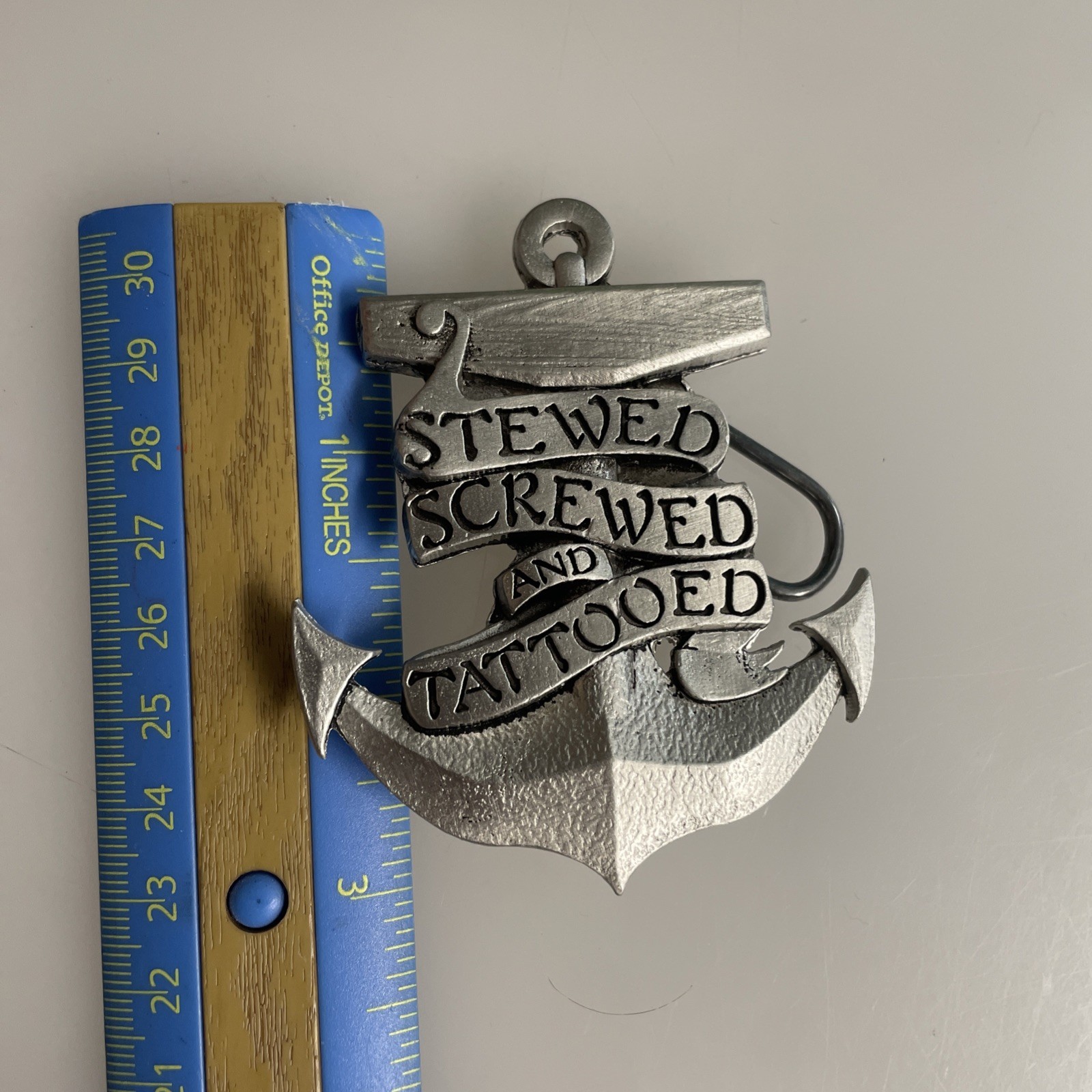 Stewed Screwed and Tattooed Tattoo 2002 Anchor Belt Buckle Vtg