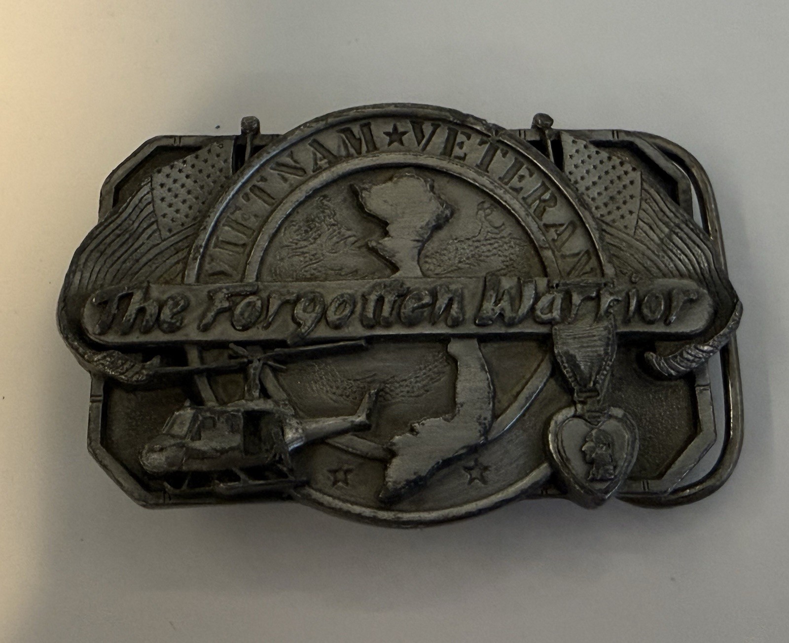 Vintage 1985 Vietnam Veteran Belt Buckle-USA Made- “The Forgotten Warrior”