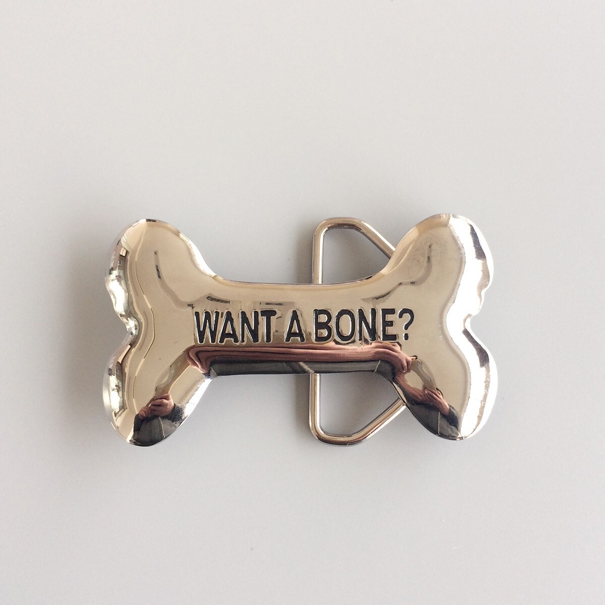 Bright Silver Plated Want A Bone Cartoon Belt Buckle Gurtelschnalle