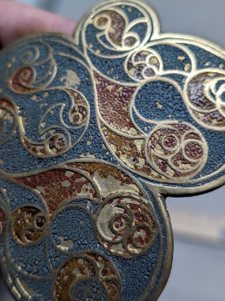 vintage 1970s handcrafted INDIA belt buckle BRASS hand painted WESTERN cowboy