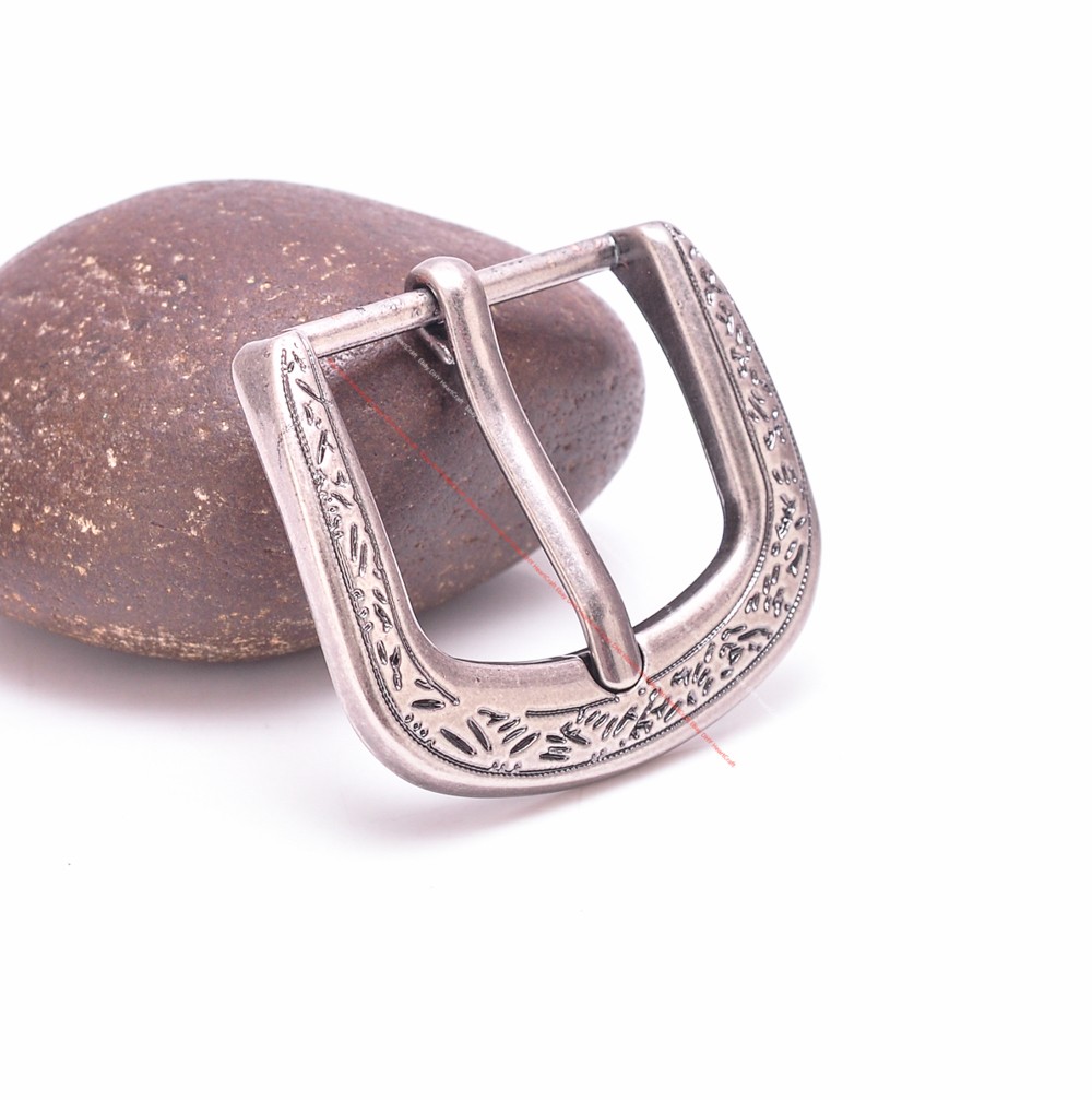 30MM Engraved Floral Western Leathercraft 4-Piece Set Belt Buckle Antique Silver