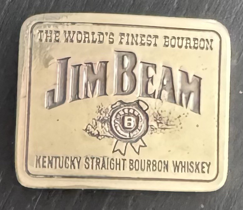 VINTAGE JIM BEAM BOURBON BELT BUCKLE BRASS Wyoming Studio Artworks Made In Usa