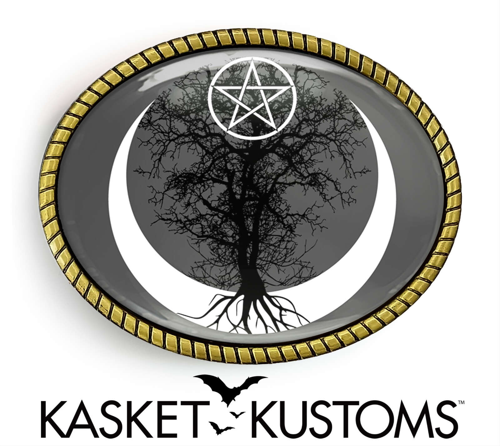 Wiccan Tree of Life Belt Buckle – Moon Phase Pentagram Handmade Buckle – 957