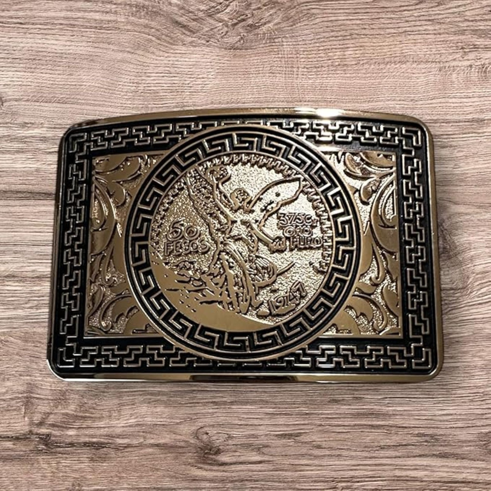 50 PESO BELT BUCKLE 4.5&Prime; GOLD & SILVER METAL WESTERN FASHION NEW #EH13097
